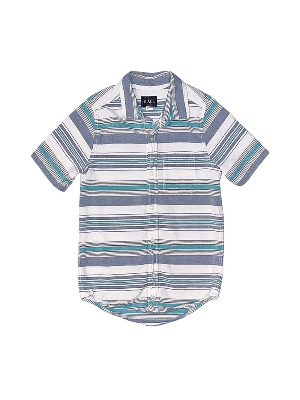 CHILDREN'S PLACE Boy's Striped Button Down Short Sleeve Top Medium 7/8